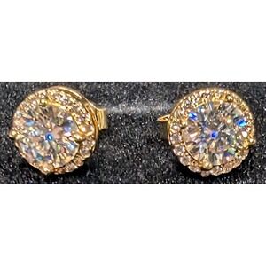 New 14K GP Gold Plated GRA Moissanite Stud Earrings Halo Brilliant Cut 1.0ct D